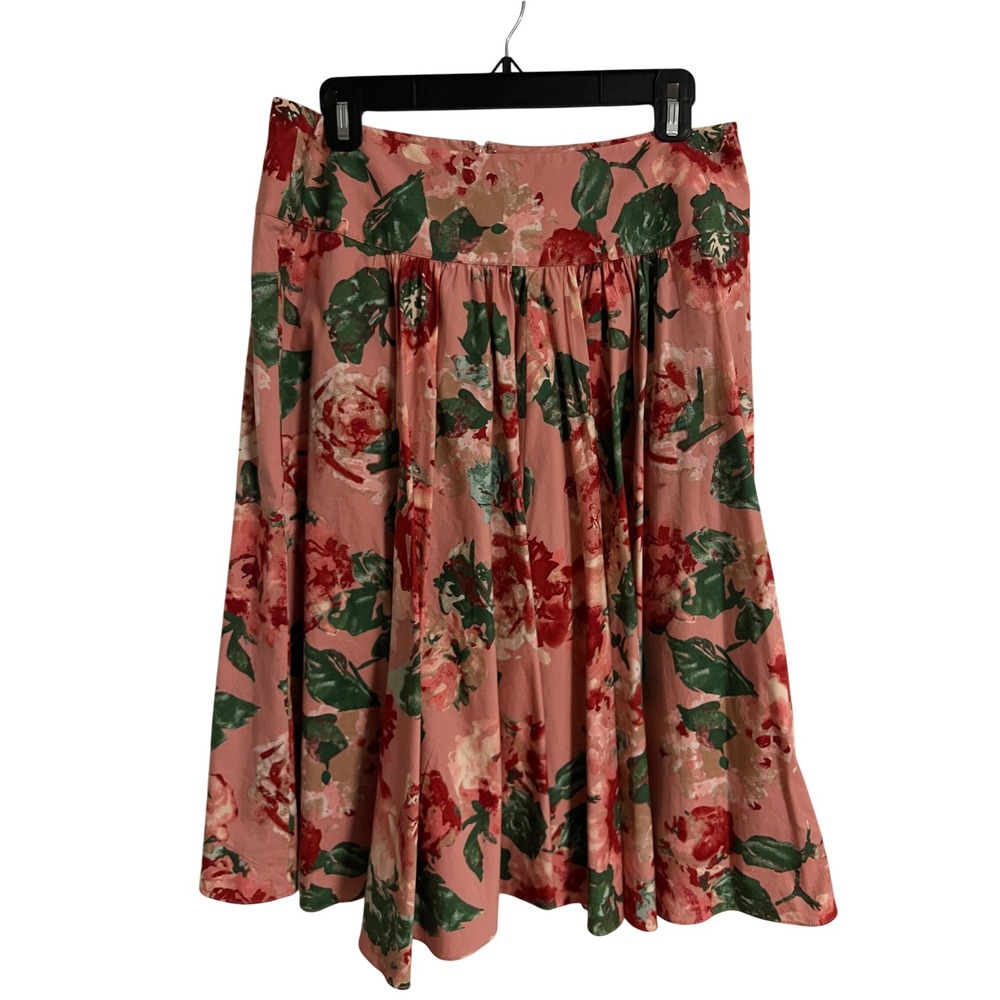 Talbots Pink Floral Full Midi Skirt Flared 8 Pink Feminine Romantic